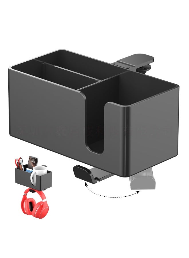 هاي هيلوك حامل أكواب مكتبي 4 في 1 مع شماعة سماعات رأس - شماعة سماعات رأس دوارة وفتحت تخزين قابلة للفك للأكواب والهاتف والقلم (أسود) - Image 1