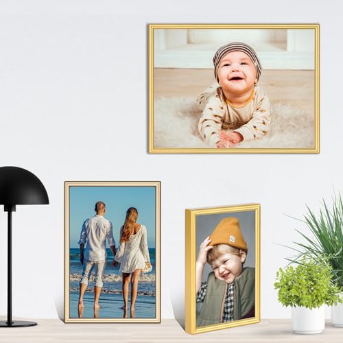 Autjvy 4x6 Picture Frame Gold - Brushed Brass Modern Simple Thin Aluminum Metal Photo Frame with HD Real Glass, Display for Tabletop and Wall Collage. (2 Pack) - Image 5