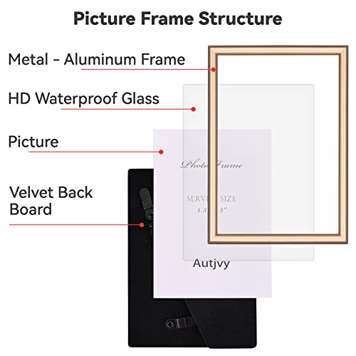 Autjvy 4x6 Picture Frame Gold - Brushed Brass Modern Simple Thin Aluminum Metal Photo Frame with HD Real Glass, Display for Tabletop and Wall Collage. (2 Pack) - Image 3