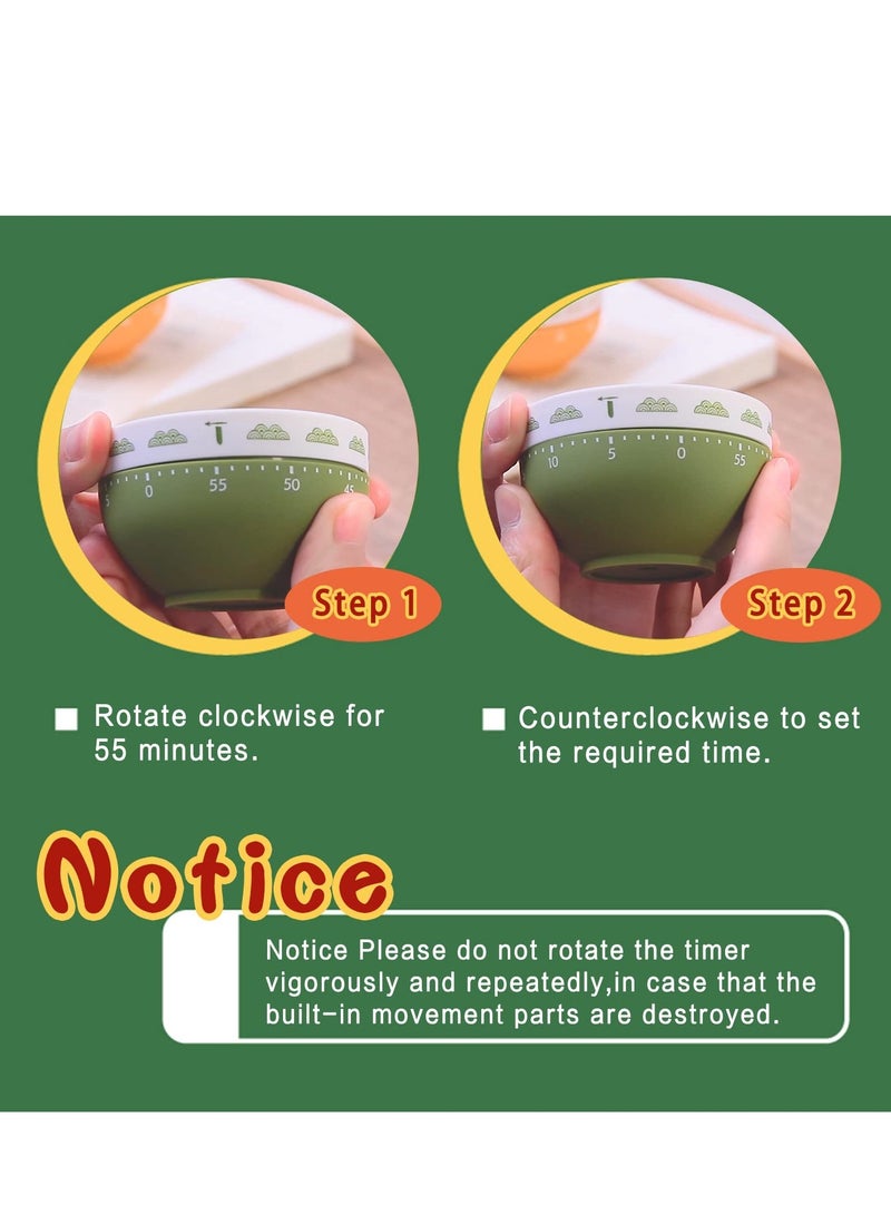 NIBEMINENT SYOSI 2 Pcs Mechanical Kitchen Timer with Cartoon, Egg 60 Minute for Kids Wind Up, 360°Rotating Windup Cook Read Do Exercise - Image 3
