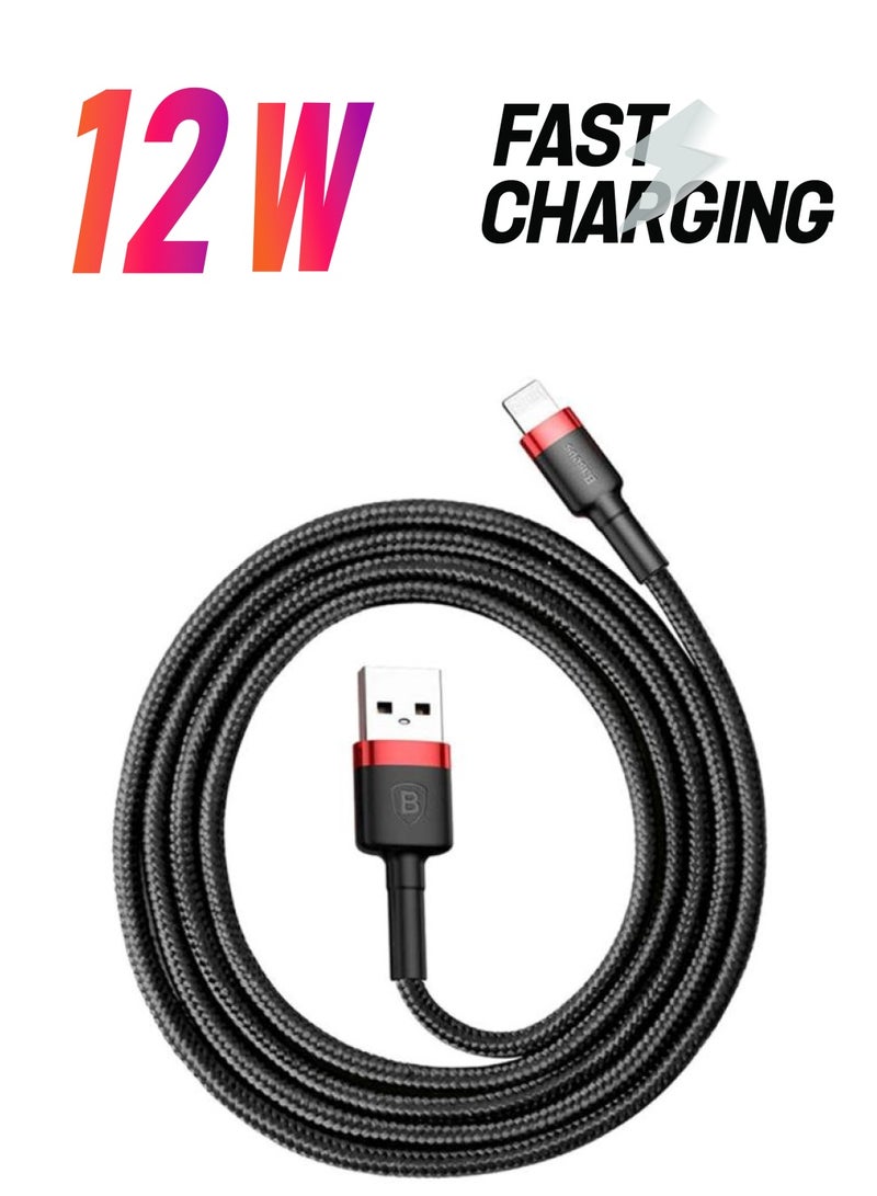Baseus USB to Lightning Charging Cable Cafule Nylon Braided High-Density Quick Charge Compatible for iPhone 13 12 11 Pro Max Mini XS X 8 7 6 5 SE iPad (1 Meter, 2.4 A) Black/Red - Image 1
