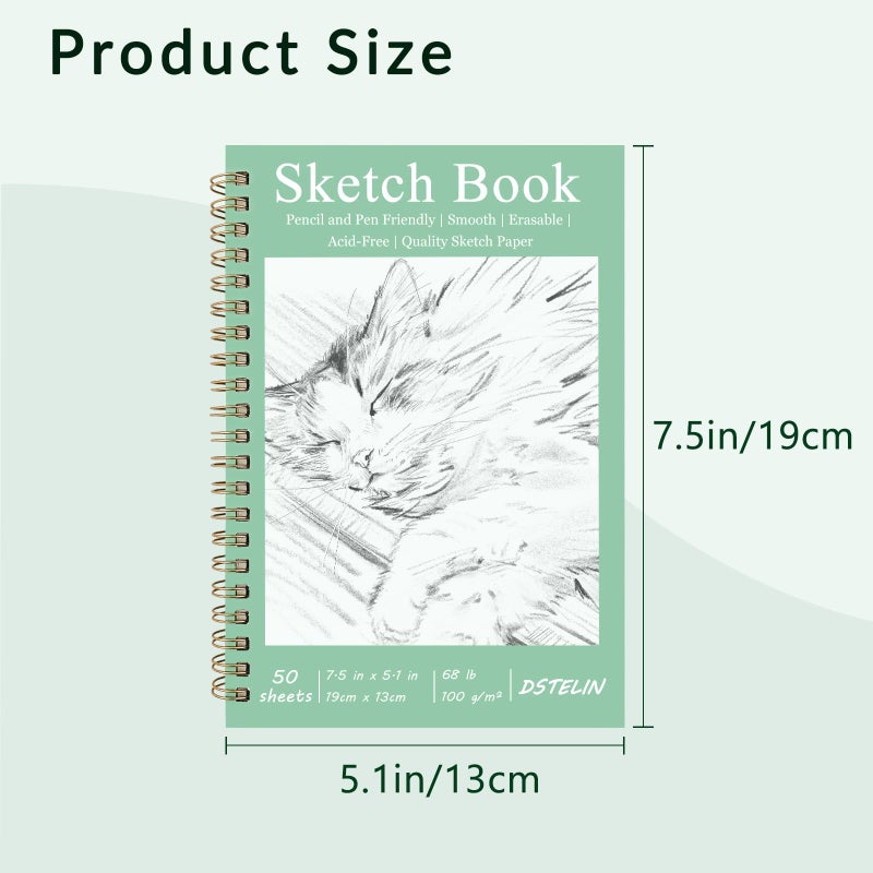 DSTELIN 2 Pack Hardcover Sketchbooks (100 GSM Sketch Paper), 7.5x5.1 Inch Spiral Sketch Book for Sketching, Drawing, Painting, 50 Sheets per Pack, Pink and Green - Image 2