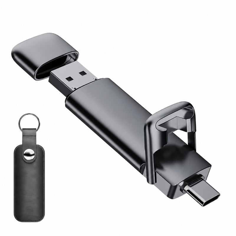 USB C Thumb Drive for iPhone 15/PS4/Android/Windows/Mac, aluminum alloy, black, up to 1000MB/s read speed - Image 1