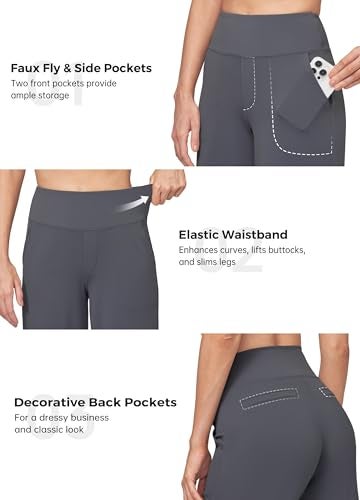 Willit Women's Yoga Pants Wide Leg Dress Work Pants Stretch Casual Pants Slacks with Pockets High Waist 30" Gray L - Image 5