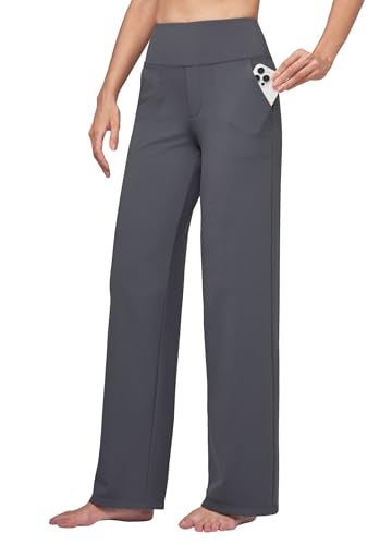 Willit Women's Yoga Pants Wide Leg Dress Work Pants Stretch Casual Pants Slacks with Pockets High Waist 30" Gray L - Image 1