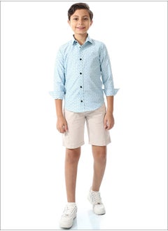 Andora Boys Triangle Print Long Sleeves Shirt _ Light Blue & Navy Blue  - Image 1