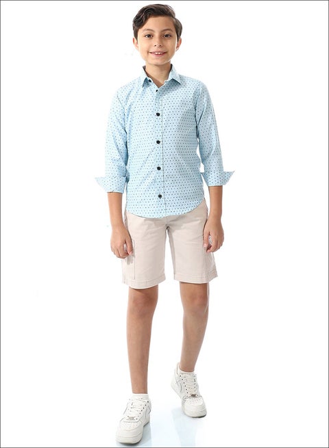 Boys Triangle Print Long Sleeves Shirt _ Light Blue & Navy Blue