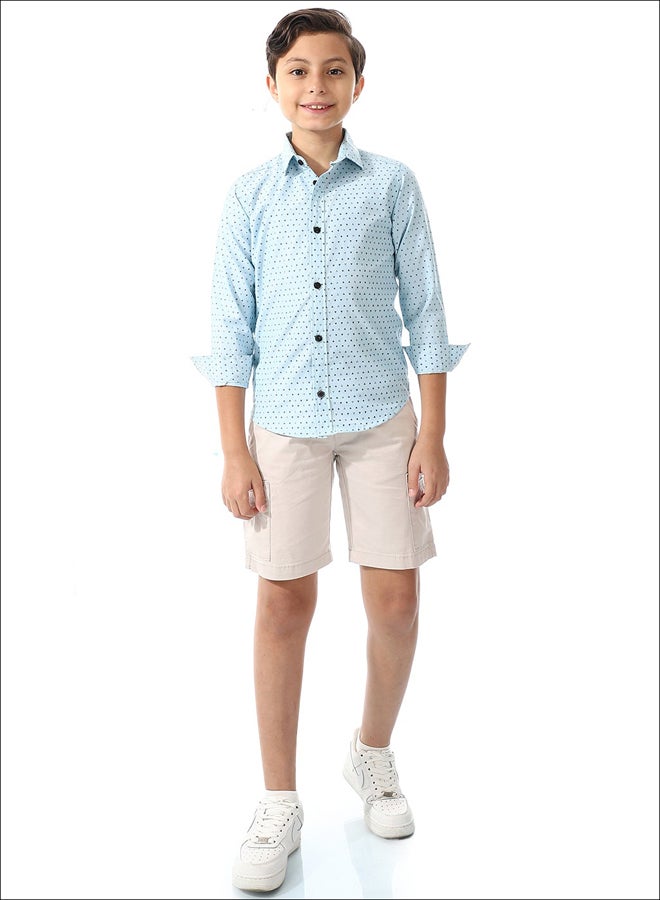 Andora Boys Triangle Print Long Sleeves Shirt _ Light Blue & Navy Blue - Image 1