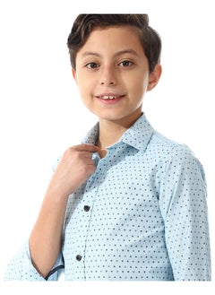 Andora Boys Triangle Print Long Sleeves Shirt _ Light Blue & Navy Blue  - Image 3