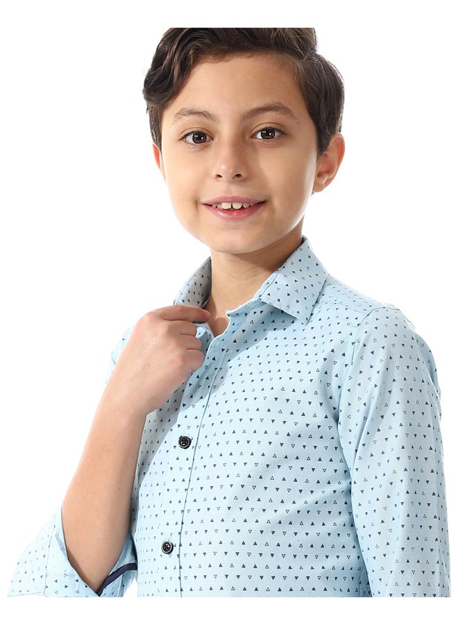 Andora Boys Triangle Print Long Sleeves Shirt _ Light Blue & Navy Blue - Image 3