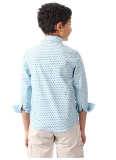 Andora Boys Triangle Print Long Sleeves Shirt _ Light Blue & Navy Blue  - Image 5