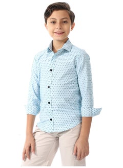 Andora Boys Triangle Print Long Sleeves Shirt _ Light Blue & Navy Blue  - Image 4