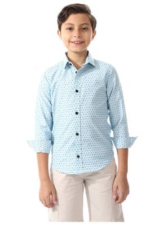 Andora Boys Triangle Print Long Sleeves Shirt _ Light Blue & Navy Blue  - Image 2