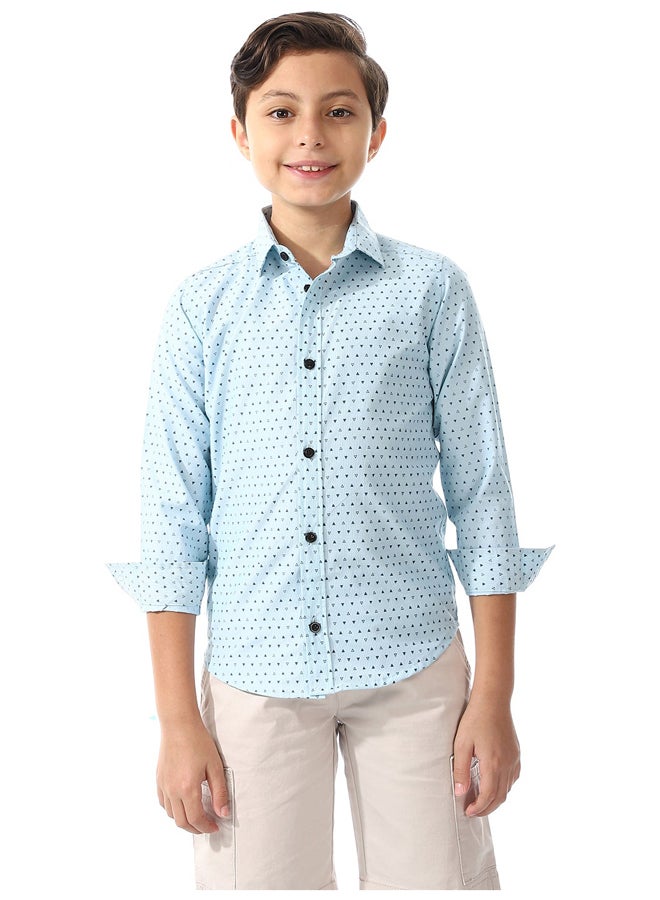 Andora Boys Triangle Print Long Sleeves Shirt _ Light Blue & Navy Blue - Image 2
