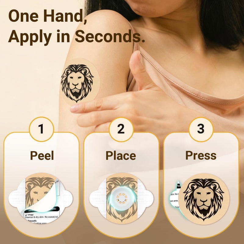 Amolyfe Libre 3 Sensor Covers Tattoo Waterproof, Amolyfe 10 Pack Freestyle Libre 3 Plus Covers, Bump-Proof with Hard Cap, Waterproof Breathable Medical CGM Adhesive Patches, 14-Day CGM Protection (Lion) - Image 4