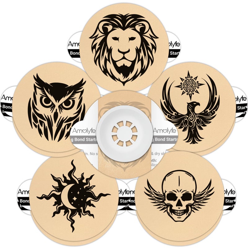 Amolyfe Libre 3 Sensor Covers Tattoo Waterproof, Amolyfe 10 Pack Freestyle Libre 3 Plus Covers, Bump-Proof with Hard Cap, Waterproof Breathable Medical CGM Adhesive Patches, 14-Day CGM Protection (Lion) - Image 1