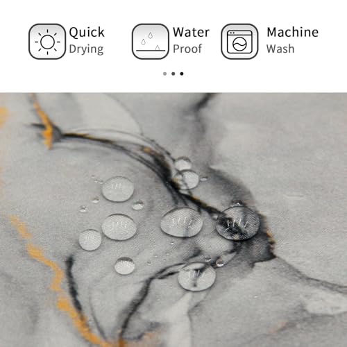 Gibelle Grey Marble Shower Curtain Set, Abstract Silver Gold Stripes Fabric, Modern Ink Art Decor Waterproof for Bathroom, 71x71 - Image 5