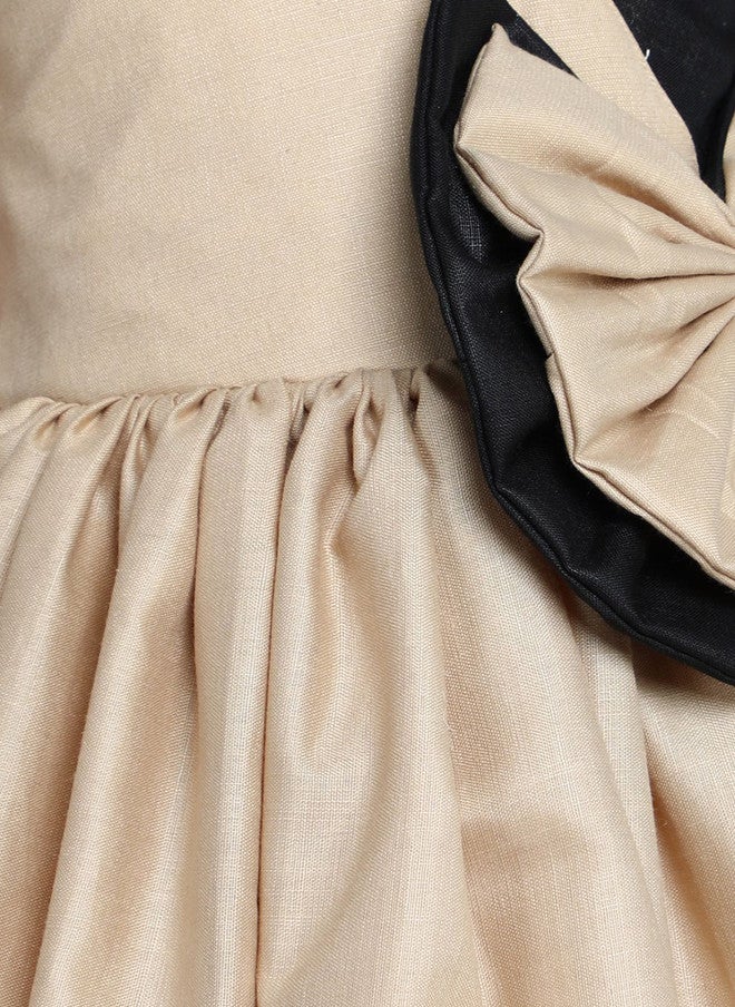 PinkChick Beige And Black Colourblocked Fit & Flare Dress For Girls - Image 2