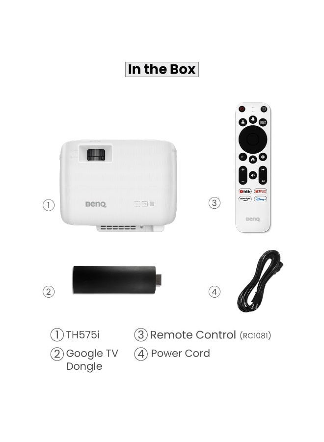 بين كيو TH575i Full HD 1080p Home Theater & Gaming Projector, 3800 ANSI Lumens, Licensed Google TV Dongle Included, HDR, 16.7ms Low Input Lag, Auto Vertical Keystone, 1.1x Zoom TH575i white - Image 2