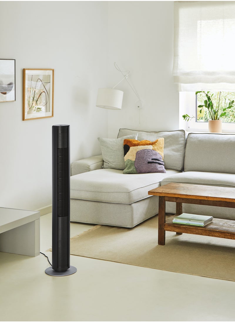Stadler Form Swiss Design Tower Fan Peter with Remote Control and Easy Touch Panel Swing Mode with 3 Speed Levels Timer and Swivel Function Slim Design Black 2 Years Warranty plus Local Support