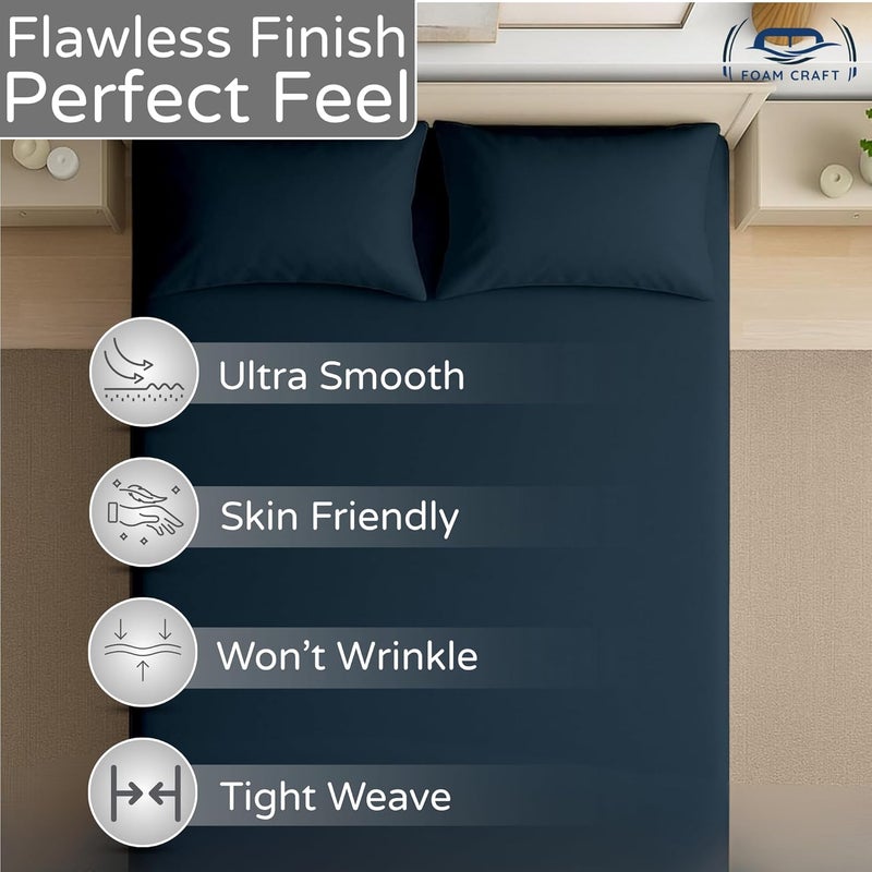 FOAM CRAFT 3 Piece Fitted Sheet Set - Queen Size Fitted Bed Sheet & 2 Pillow Shams - 100% Cotton - Navy - Image 4