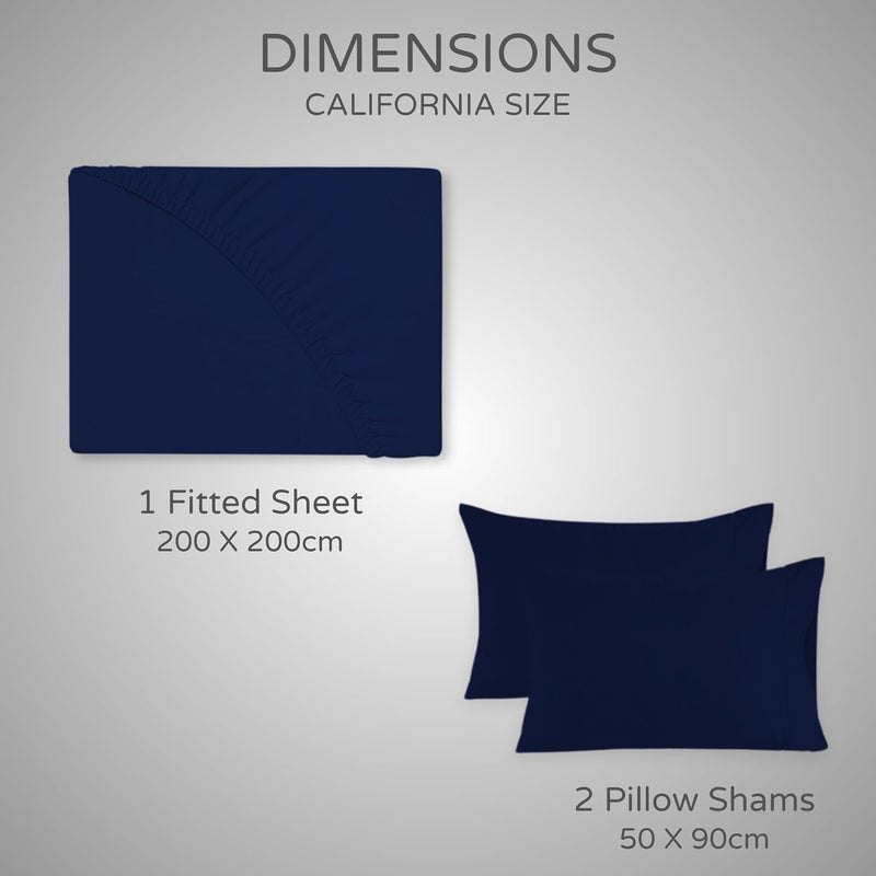 FOAM CRAFT 3 Piece Fitted Sheet Set - Queen Size Fitted Bed Sheet & 2 Pillow Shams - 100% Cotton - Navy - Image 2