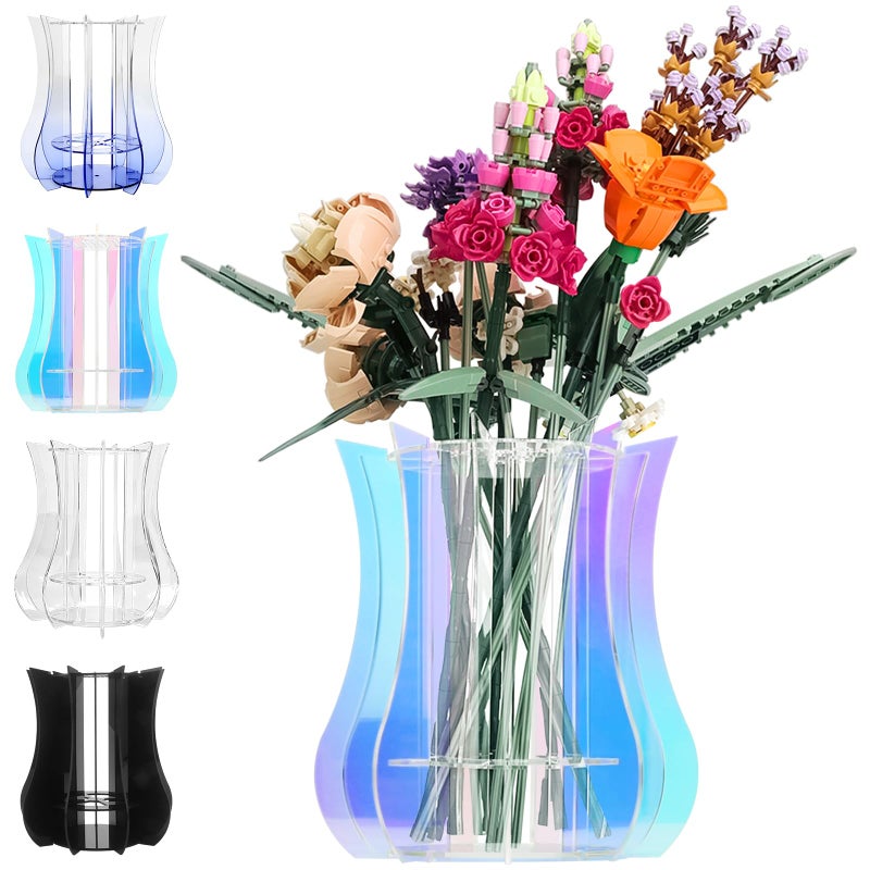 JAYOBGO Acrylic Vase for Lego Flowers - Sturdy Display Stand & Holder for Lego Flower Bouquet Building Set, Botanical Collection, Roses & Orchids | 32-Stem Arrangement Design (Multicolor) - Image 1