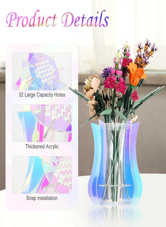 JAYOBGO Acrylic Vase for Lego Flowers - Sturdy Display Stand & Holder for Lego Flower Bouquet Building Set, Botanical Collection, Roses & Orchids | 32-Stem Arrangement Design (Multicolor) - Image 2
