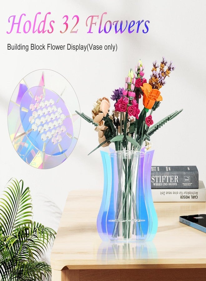 JAYOBGO Acrylic Vase for Lego Flowers - Sturdy Display Stand & Holder for Lego Flower Bouquet Building Set, Botanical Collection, Roses & Orchids | 32-Stem Arrangement Design (Multicolor) - Image 3