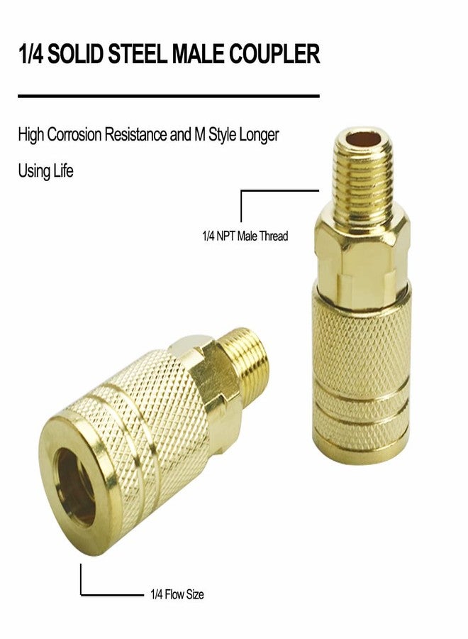 JS Tools 10 Pieces Male Air Coupler Set, 1/4 Inch NPT Thread and Body Size Quick Connect Tool, Industrial Grade M-Style Coupler With Brass Finish for Quickly and Safely Disconnect Hose - Image 2