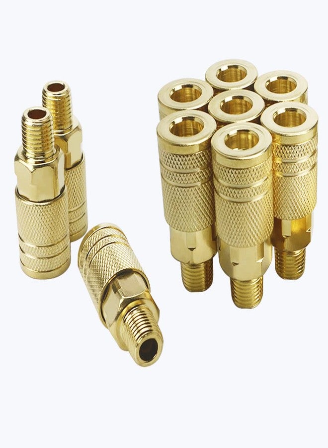 JS Tools 10 Pieces Male Air Coupler Set, 1/4 Inch NPT Thread and Body Size Quick Connect Tool, Industrial Grade M-Style Coupler With Brass Finish for Quickly and Safely Disconnect Hose - Image 1