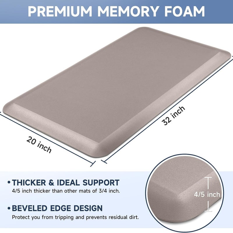 StepRite 4/5 Inch Thick Kitchen Mats for Floor, Kitchen Rug for Standing Desk, Non-Slip, Thicker, Stain & Water Resistant, Comfort Anti Fatigue Floor Mat for Home, Kitchen, Office - Khaki,32 * 20'' - Image 2