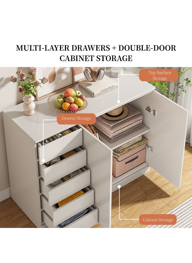 GoldenLike Storage Cabinet, Buffet Cabinet Coffee Bar Cabinet with 4 Drawers + 1 Double-door Cabinet Wooden Sideboard Entryway Cabinets for Bathroom, Kitchen, Living Room - Image 3