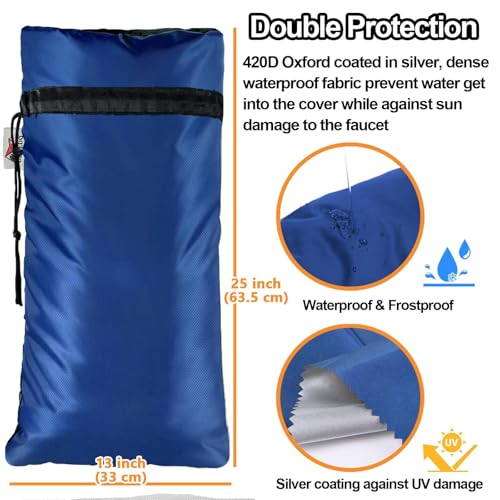 DEMEDO XXL Outdoor Faucet Covers for Winter, 3M Thinsulate Insulation Faucet Freeze Protector, 25”H x 13”W for Garden Lawn Faucets & Yard Hydrant, Waterproof Insulated Spigot Cover Faucet Sock – Blue - Image 3