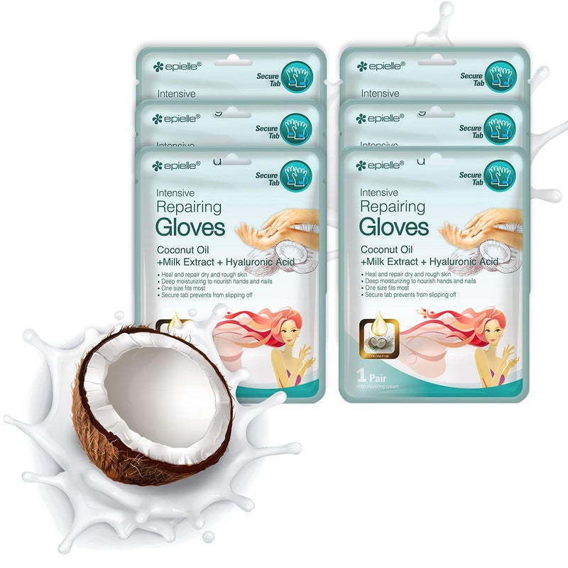 Epielle Intensive Repairing Hand Mask 6 Pairs, Renew and Soften with Coconut Oil & Milk Extract, Deep Moisturizing Gloves for Dry, Cracked Hands, Self Care Gifts for Women, Spa Kit, Stocking Stuffers - Image 1