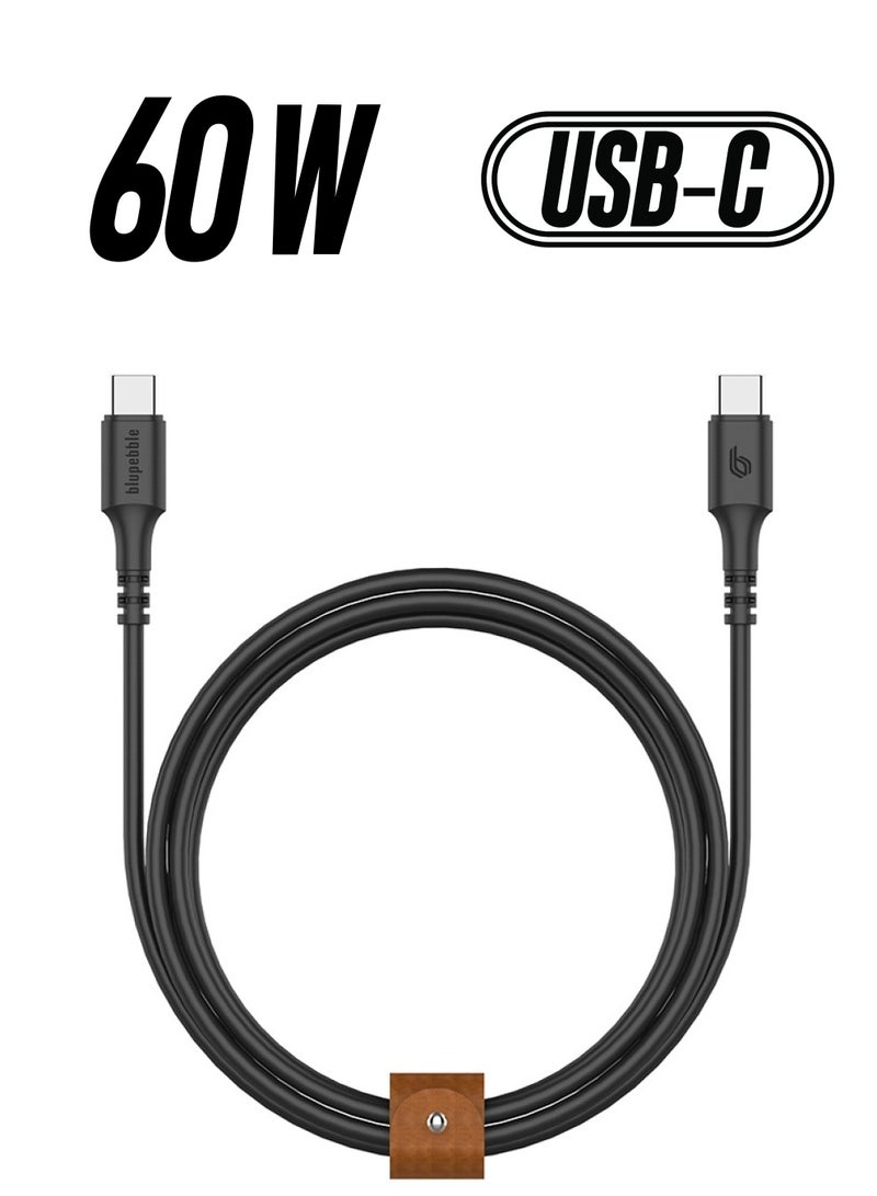blupebble PowerFlow 60W USB-C to USB-C Fast Charging Cable | PD 3.0 Type-C Cable for iPhone 16, MacBook Air, iPad Pro, Samsung & Android | Braided, Durable | 1.2M & 2M Length Options - Image 1