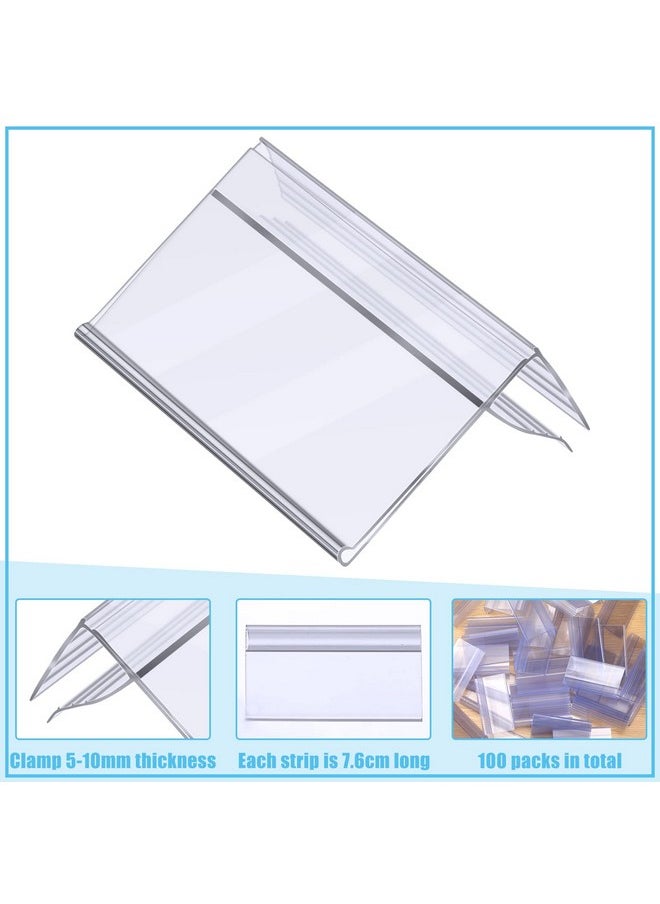 Qunclay 1.25 X 3 Inches Shelf Label Holder Clear Plastic Clip On Labels Shelf Tags For Wire Shelving 0.15'' To 0.4'' Wood Glass Shelves Sign Price Tags (100 Pcs)  - Image 2