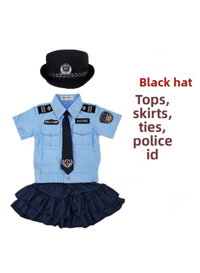 Halloween Costume - Kids Police Firefighter Uniform Costume - Little police officer 7-piece set with black hat (boy's) - Role Play Police SWAT Soldier Outfit, Children Performance Wear, Career Dress Up, Military Costume, Toy Uniform Set - Image 4
