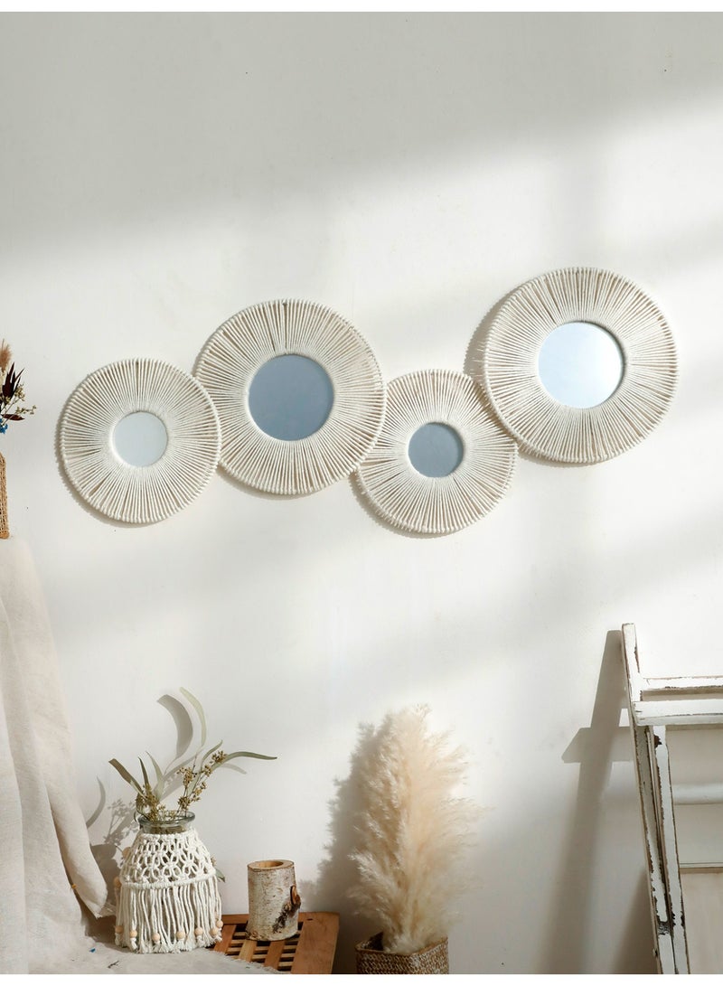 1pc Handmade Macrame Round Wall Mirror Boho Woven Rope Frame Decorative Hanging Mirror for Living Room Bedroom Entryway Ramadan Eid Home Decoration - Image 1