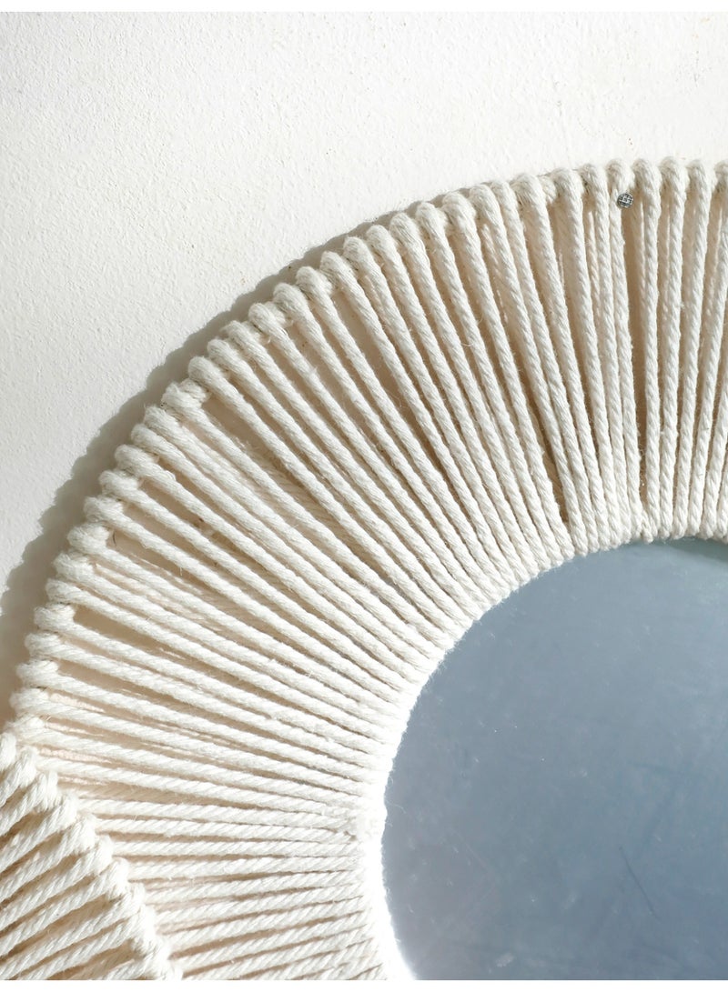 1pc Handmade Macrame Round Wall Mirror Boho Woven Rope Frame Decorative Hanging Mirror for Living Room Bedroom Entryway Ramadan Eid Home Decoration - Image 4