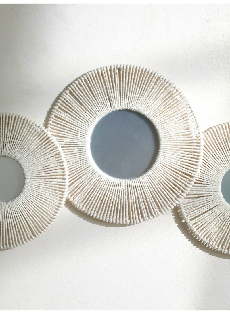 1pc Handmade Macrame Round Wall Mirror Boho Woven Rope Frame Decorative Hanging Mirror for Living Room Bedroom Entryway Ramadan Eid Home Decoration - Image 5