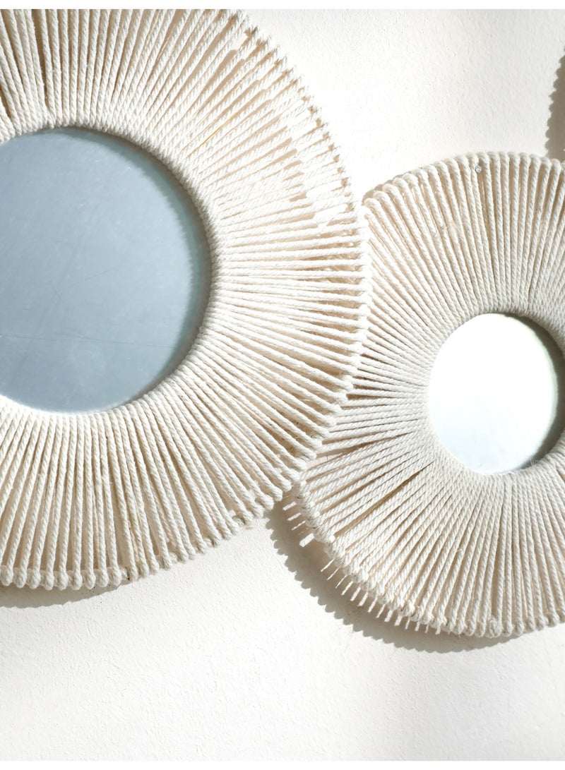 1pc Handmade Macrame Round Wall Mirror Boho Woven Rope Frame Decorative Hanging Mirror for Living Room Bedroom Entryway Ramadan Eid Home Decoration - Image 3