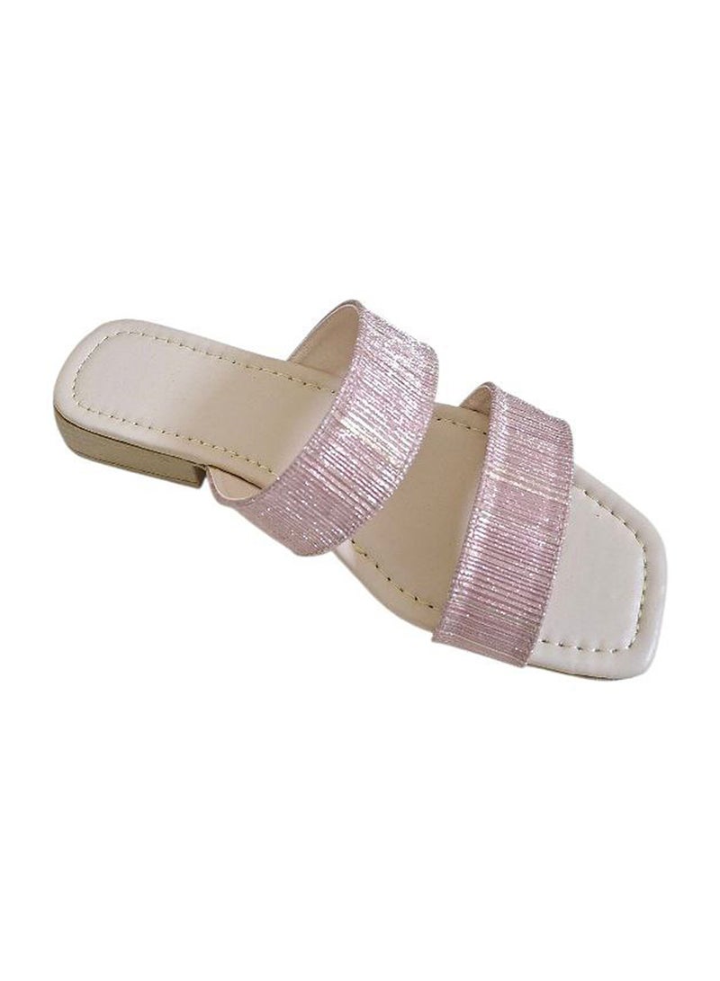 Karisma Simple Strap Flat Squared Toe Slipper With Glitter Print Material - Image 3