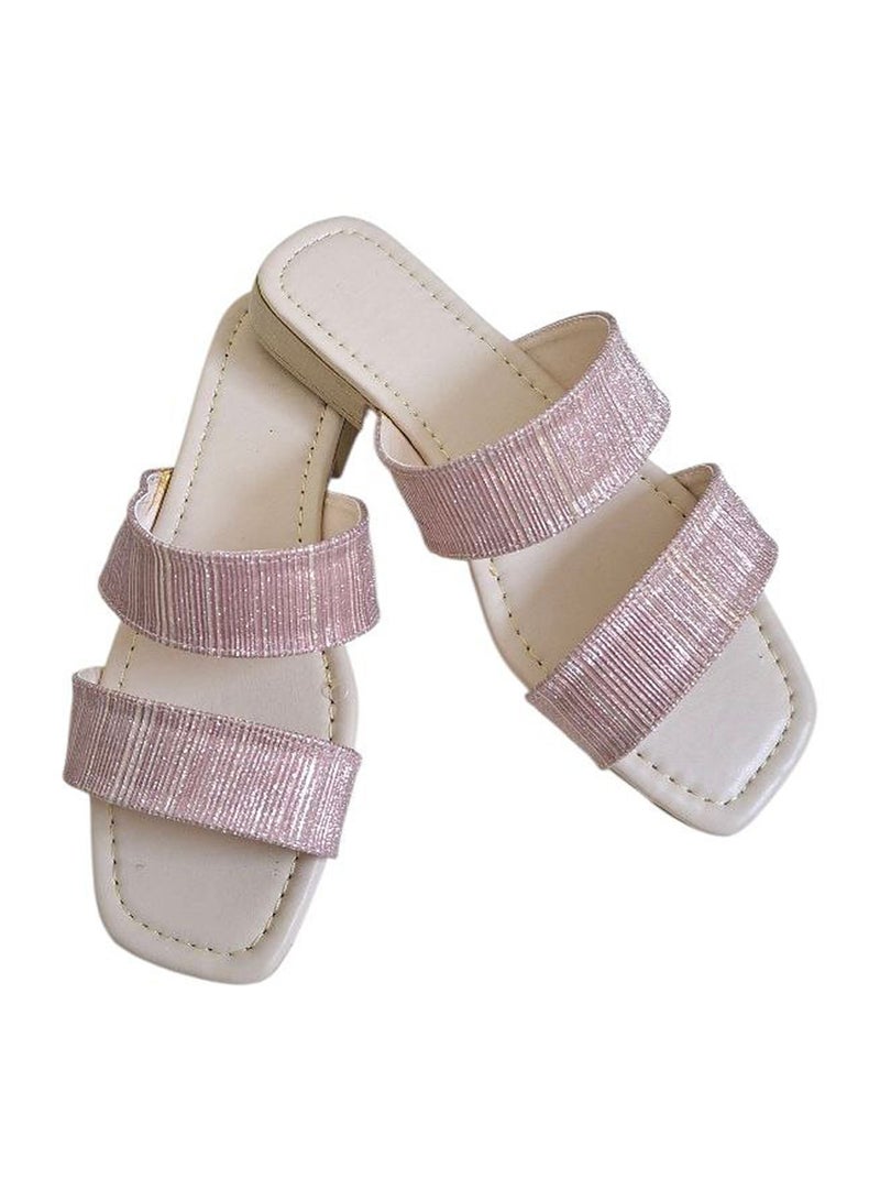 Karisma Simple Strap Flat Squared Toe Slipper With Glitter Print Material - Image 1