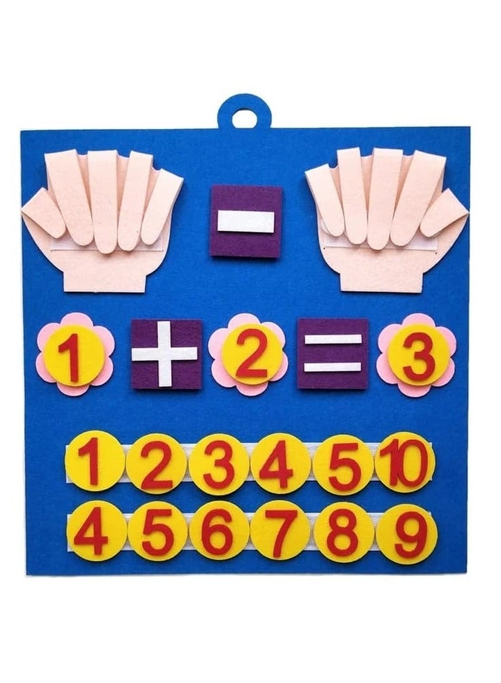 Educational board for children with numbers and felt math tools to develop counting and arithmetic skills. The board contains numbers and math symbols that can be easily attached and removed thanks - Image 3