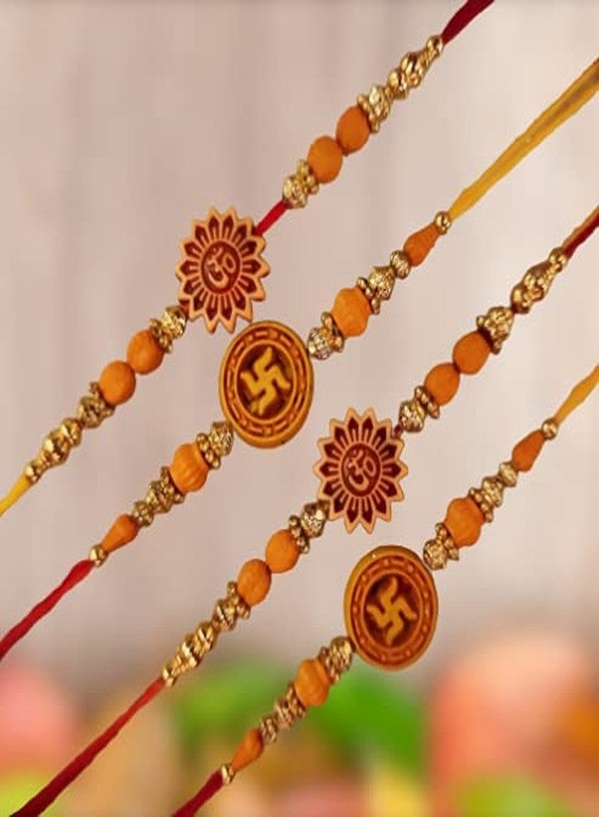 CRAFTOMANIC لؤلؤ فاخر تقليدي، Rudraksh Multi Designer Rakhi للأخ، Raksha Bandhan Rakhi مع Roli TilakPearl Rakhi للرجال والأولاد/مجموعة Dora Rakhi للأخ مع Roli Chawal - Image 2