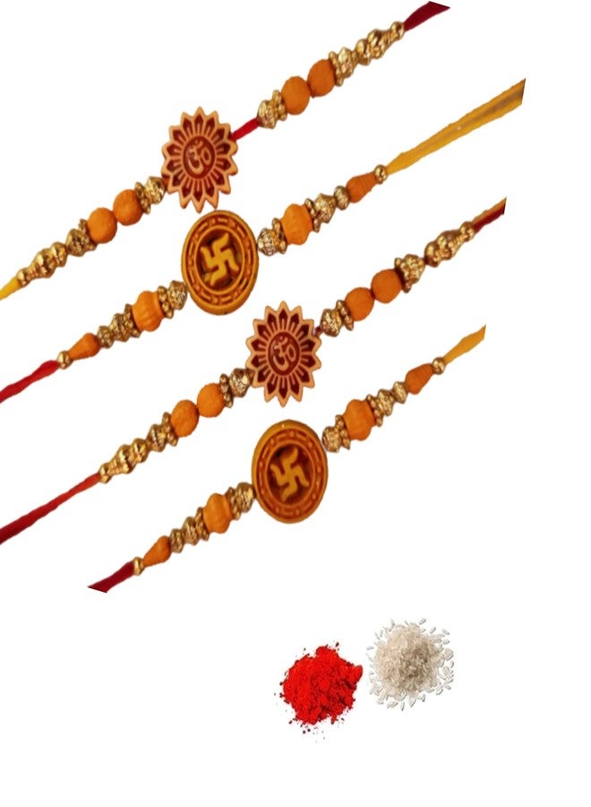 CRAFTOMANIC لؤلؤ فاخر تقليدي، Rudraksh Multi Designer Rakhi للأخ، Raksha Bandhan Rakhi مع Roli TilakPearl Rakhi للرجال والأولاد/مجموعة Dora Rakhi للأخ مع Roli Chawal - Image 1