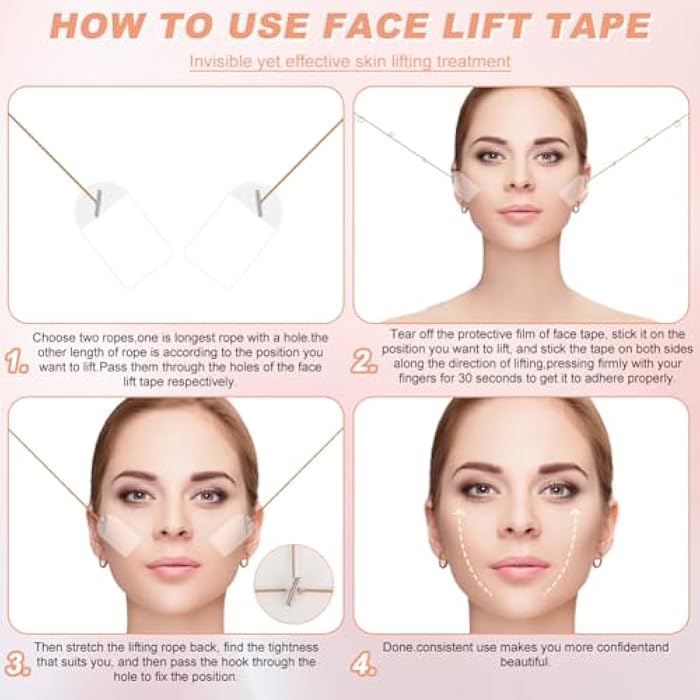 Kazheon Face Tape Lifting Invisible 180pcs Instant Facelift Tape Neck Tapes Face Lift Tapes and Bands with 8 Strings Faces Lifter for Makeup Eyes Jowls(COLOR:clear) - Image 5