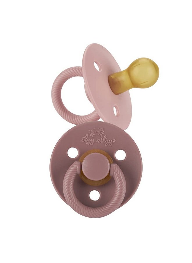 Itzy Ritzy Itzy Ritzy Natural Rubber Pacifiers, Set of 2 - Natural Rubber Newborn Pacifiers with Cherry-Shaped Nipple & Large Air Holes for Added Safety; Set of 2 in Blossom & Rosewood, Ages 0 - 6 Months  - Image 1
