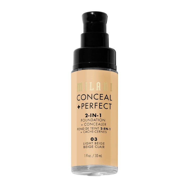 Milani Conceal + Perfect Liquid Foundation - Light Beige, 1 Fl. Oz. Cruelty-Free, Water-Resistant, Oil-Free, Medium-To-Full Coverage, Satin Matte Finish - Image 3